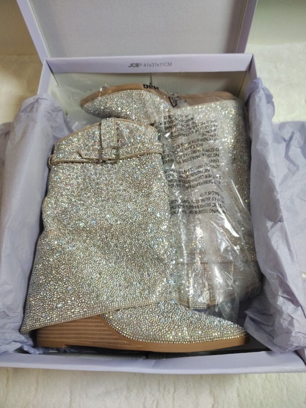 Madden Girl Womens Joe Rhinestone Cuffed Wedge Western Dress Boots 7.5 - Picture 2 of 13
